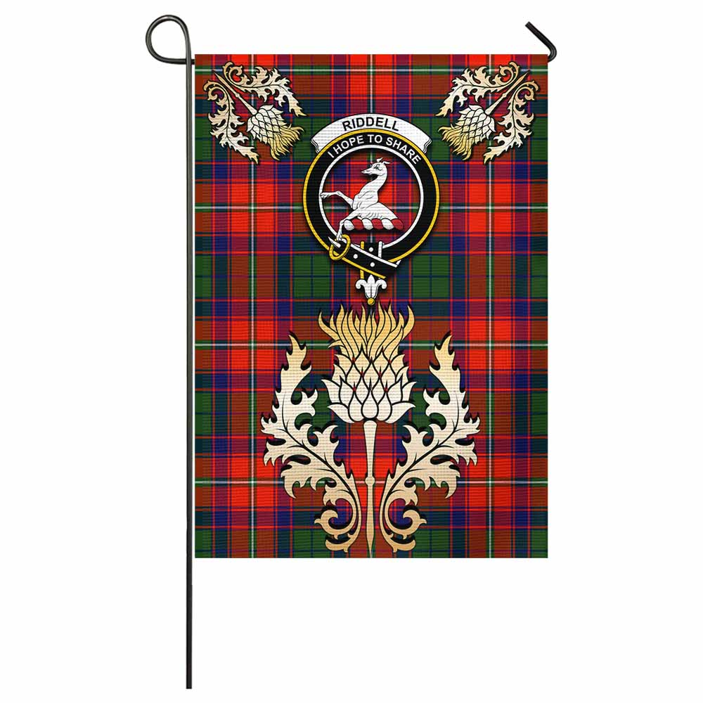 Riddell Tartan Garden Flag with Golden Regal Scottish Thistle Emblem - Tartan Vibes Clothing