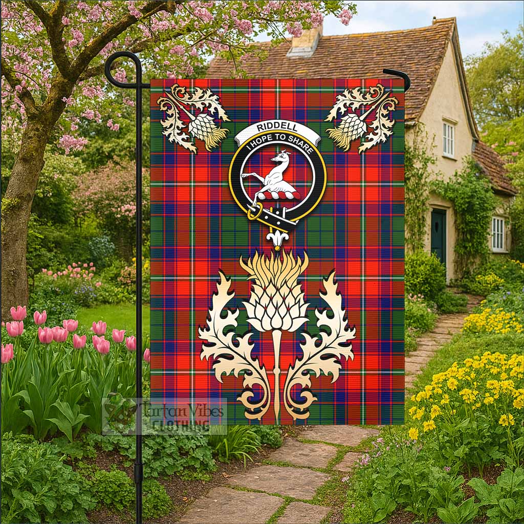 Riddell Tartan Garden Flag with Golden Regal Scottish Thistle Emblem - Tartan Vibes Clothing