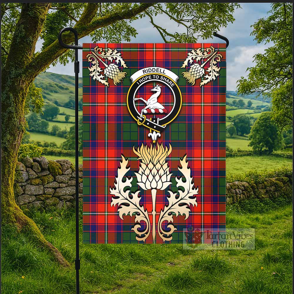 Riddell Tartan Garden Flag with Golden Regal Scottish Thistle Emblem - Tartan Vibes Clothing