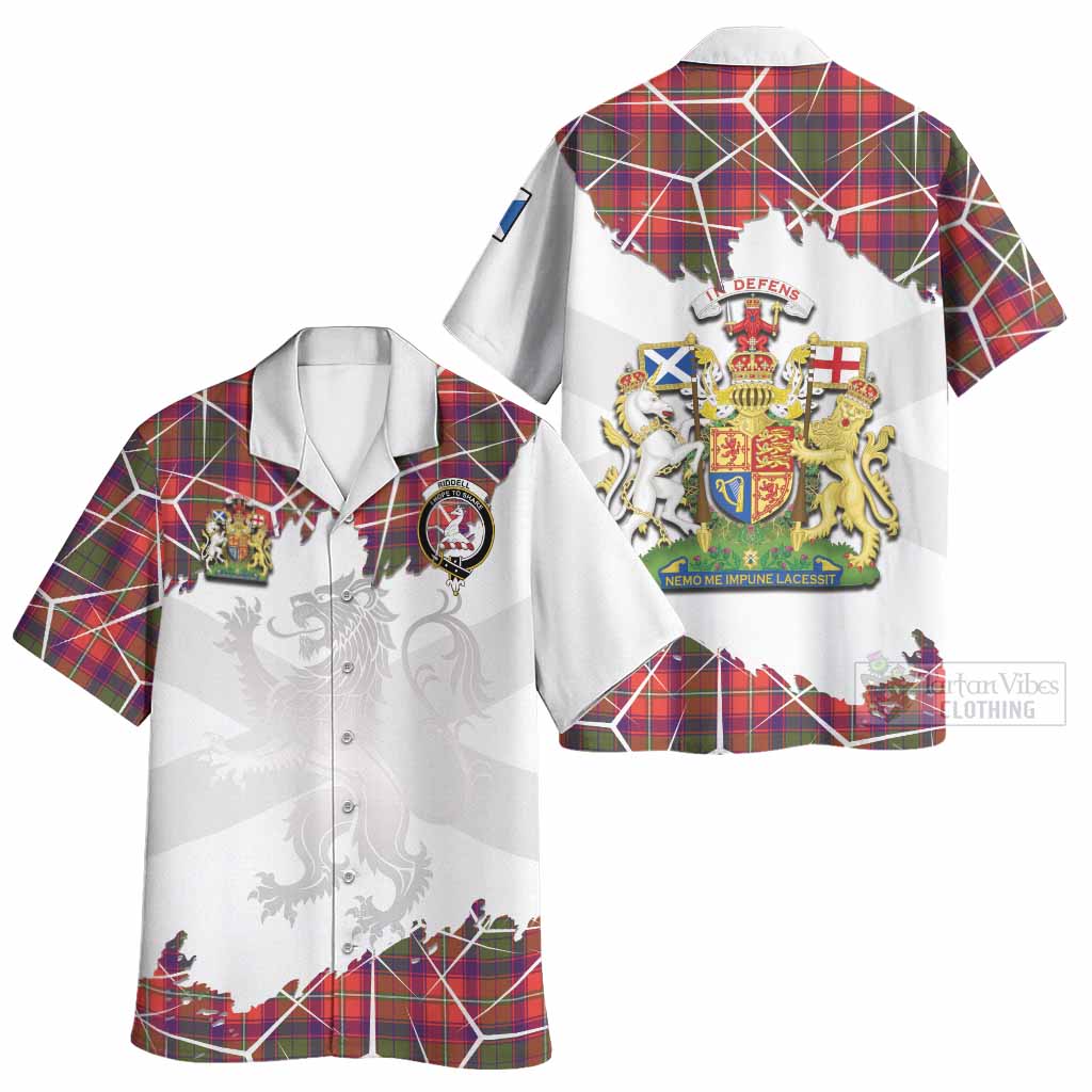 Riddell Tartan Hawaiian Shirt with Family Crest and Lion Rampant Grunge Style