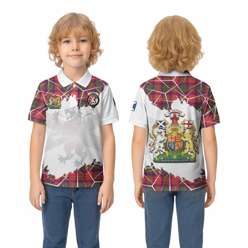 Riddell Tartan Kid Polo Shirt with Family Crest and Lion Rampant Grunge Style