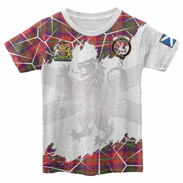 Riddell Tartan Kid T-shirt with Family Crest and Lion Rampant Grunge Style