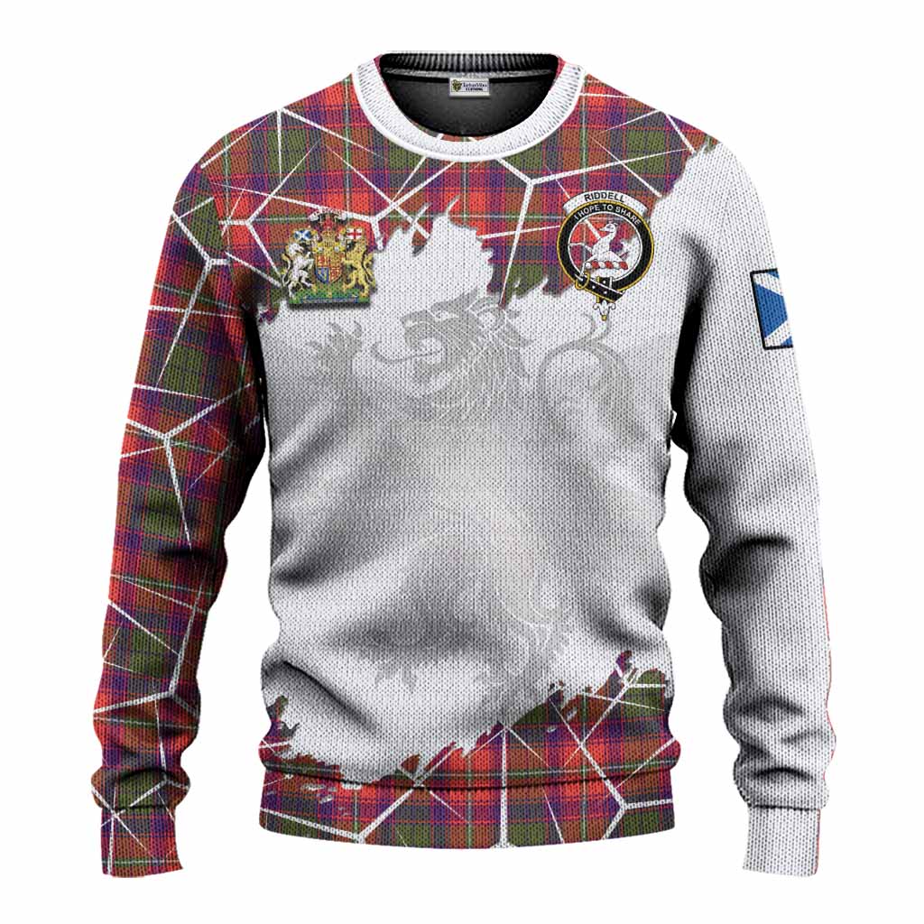 Riddell Tartan Knitted Sweater with Family Crest and Lion Rampant Grunge Style