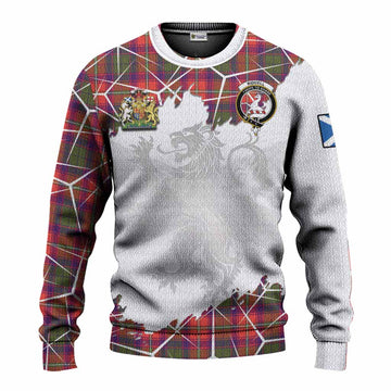 Riddell Tartan Knitted Sweater with Family Crest and Lion Rampant Grunge Style