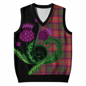 Riddell Tartan Knitted V-Neck Vest Traditional Scottish Thistle