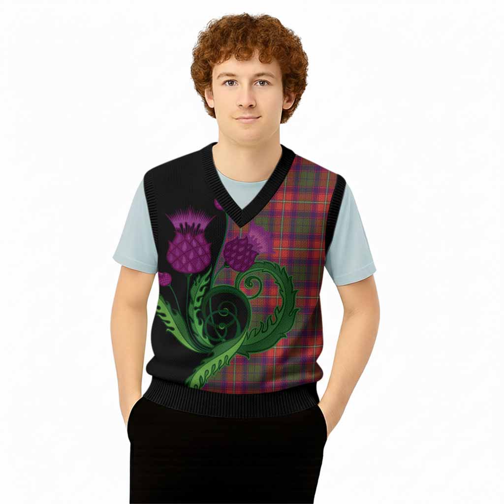 Riddell Tartan Knitted V-Neck Vest Traditional Scottish Thistle