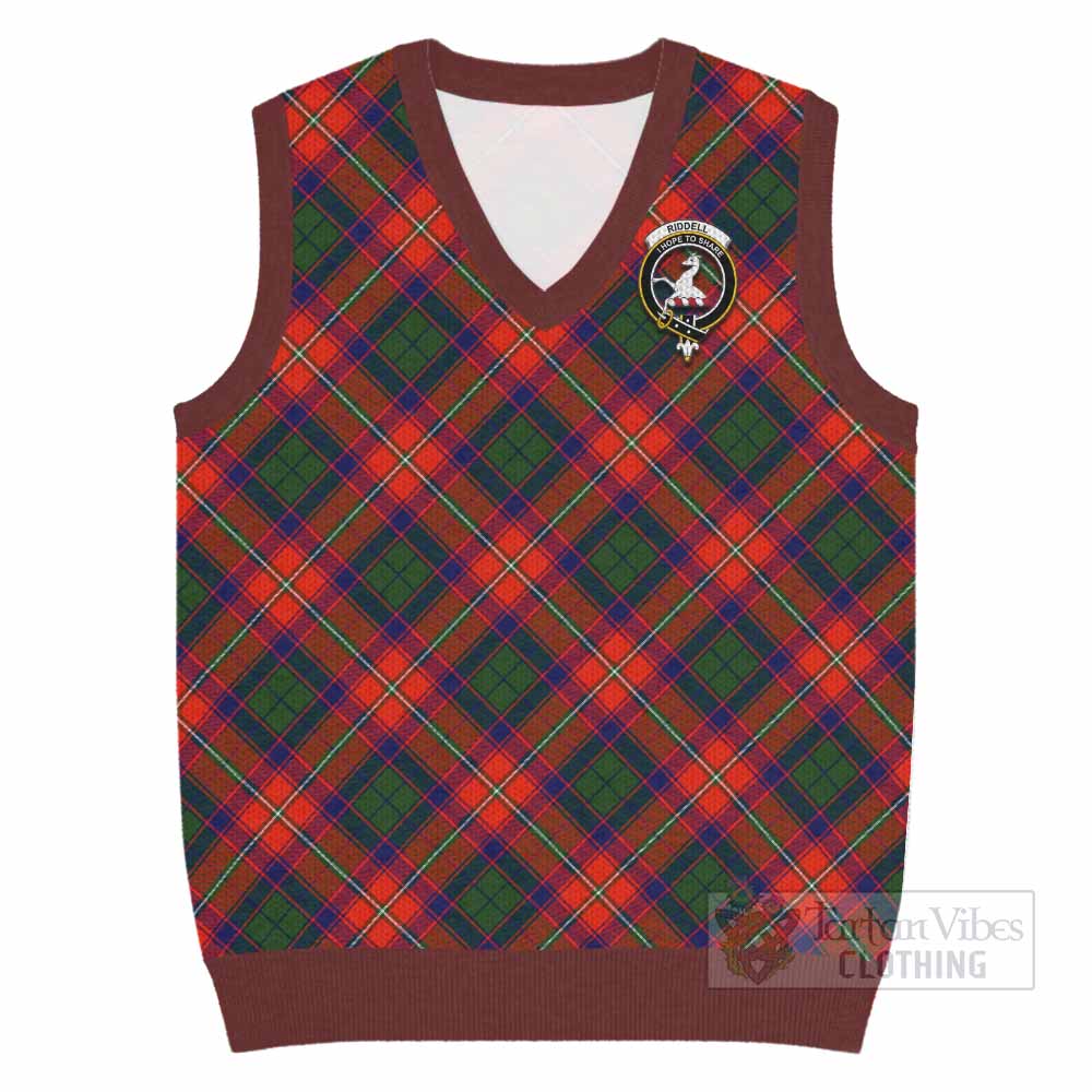 Riddell Tartan Knitted V-Neck Vest with Family Crest Cross Style