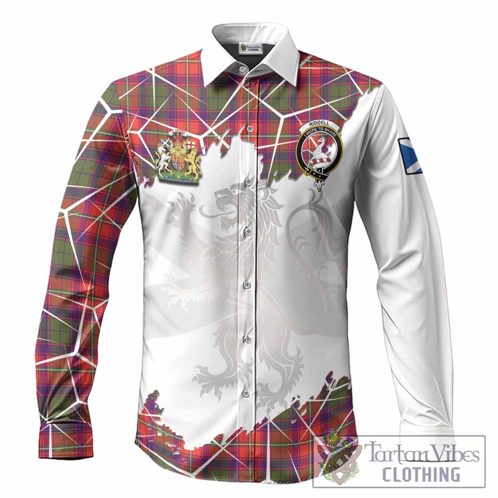 Riddell Tartan Long Sleeve Button Shirts with Family Crest and Lion Rampant Grunge Style