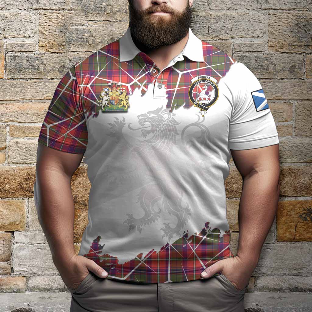 Riddell Tartan Polo Shirt with Family Crest and Lion Rampant Grunge Style