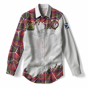 Riddell Tartan Women Casual Shirt with Family Crest and Lion Rampant Grunge Style