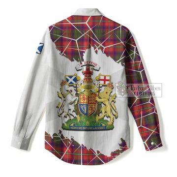 Riddell Tartan Women Casual Shirt with Family Crest and Lion Rampant Grunge Style