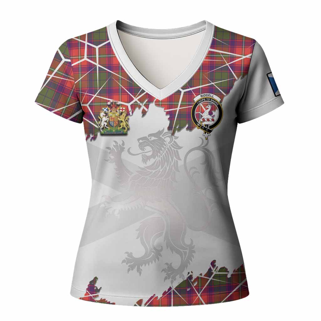 Riddell Tartan Women T shirt with Family Crest and Lion Rampant Grunge Style