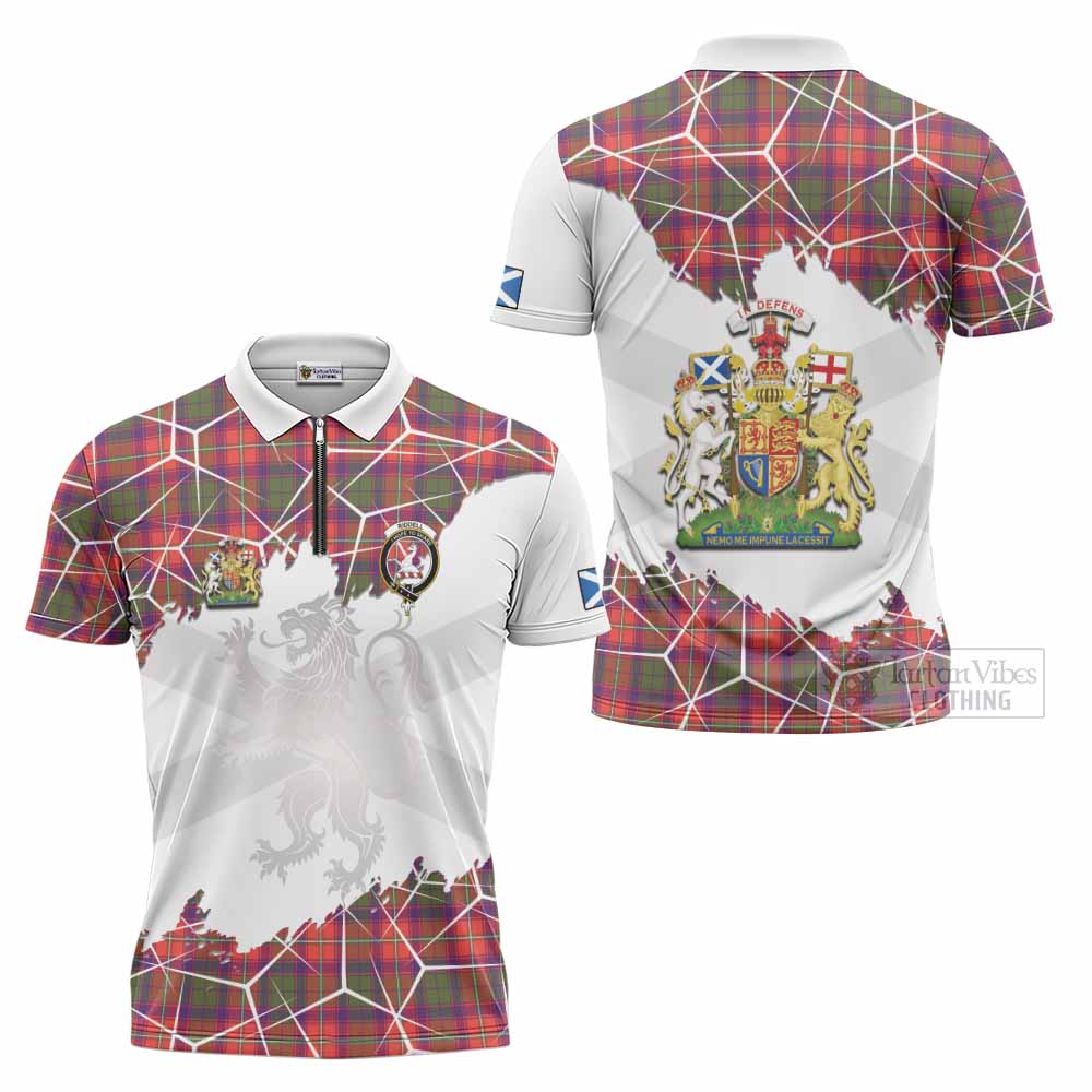 Riddell Tartan Zipper Polo Shirt with Family Crest and Lion Rampant Grunge Style