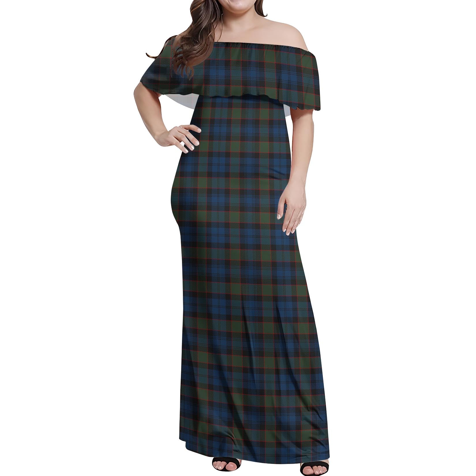 Riddoch Tartan Off Shoulder Long Dress Women's Dress - Tartan Vibes Clothing