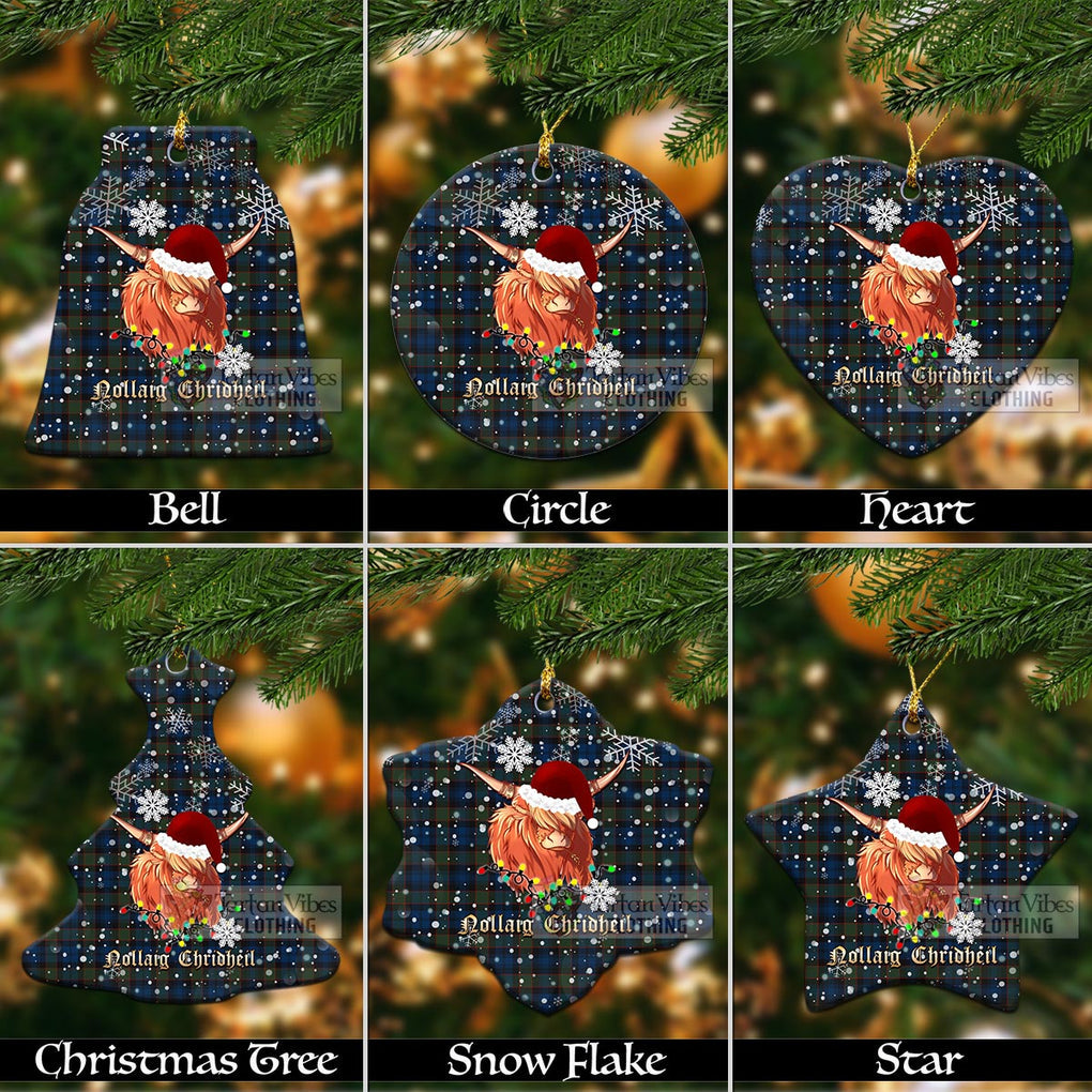 Riddoch Tartan Christmas Ceramic Ornaments with Twinkle Highland Cattle Ceramic - Tartan Vibes Clothing