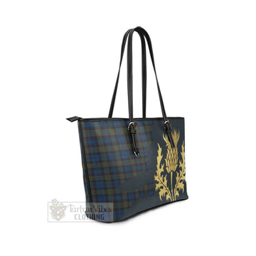 Tartan Vibes Clothing Riddoch Tartan Leather Tote Bag Gold Thistle Style