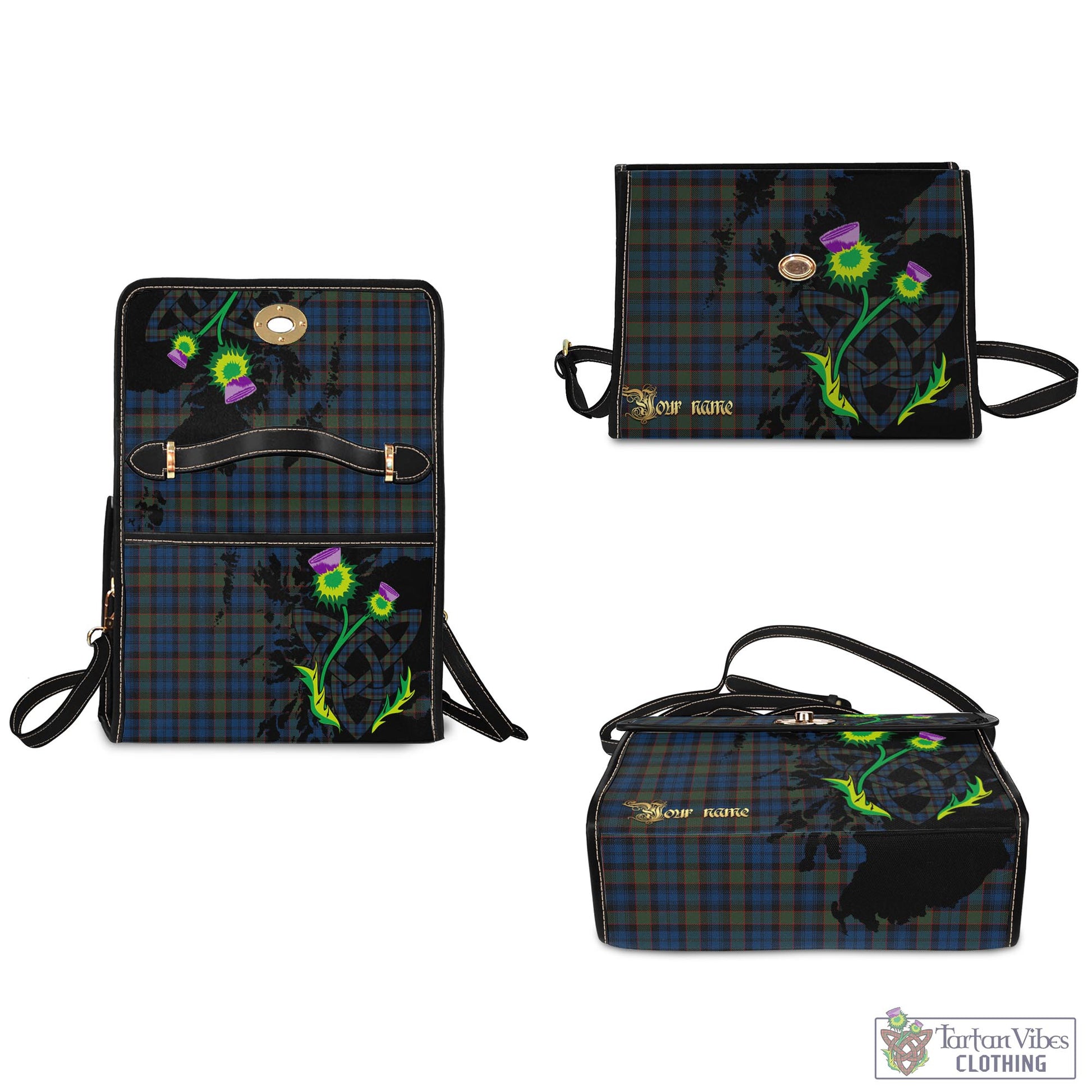 Tartan Vibes Clothing Riddoch Tartan Waterproof Canvas Bag with Scotland Map and Thistle Celtic Accents