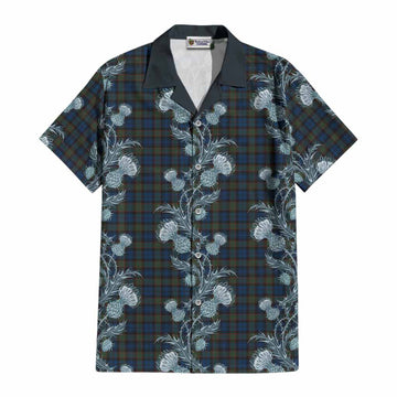 Riddoch Tartan Cotton Hawaiian Shirt Seamless Scottish Thistle Flowers