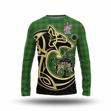 Riggs Irish Tartan Long Sleeve T-Shirt with Coat of Arms Celtic Wolf Style Unisex - Tartan Vibes Clothing