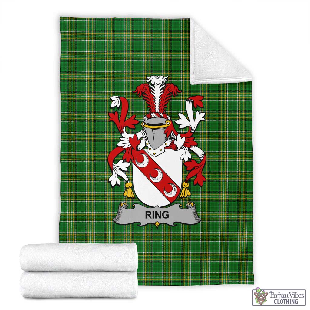 Ring Irish Clan Tartan Blanket with Coat of Arms X-Large 59 x 79 inches 150 x 200 cm - Tartan Vibes Clothing