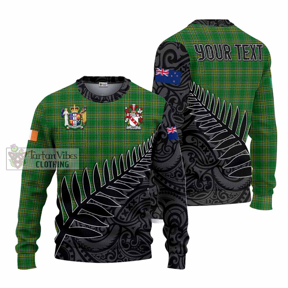 Tartan Vibes Clothing Ring Irish Clan Tartan Knitted Sweater with Coat of Arms New Zealand Silver Fern Half Style