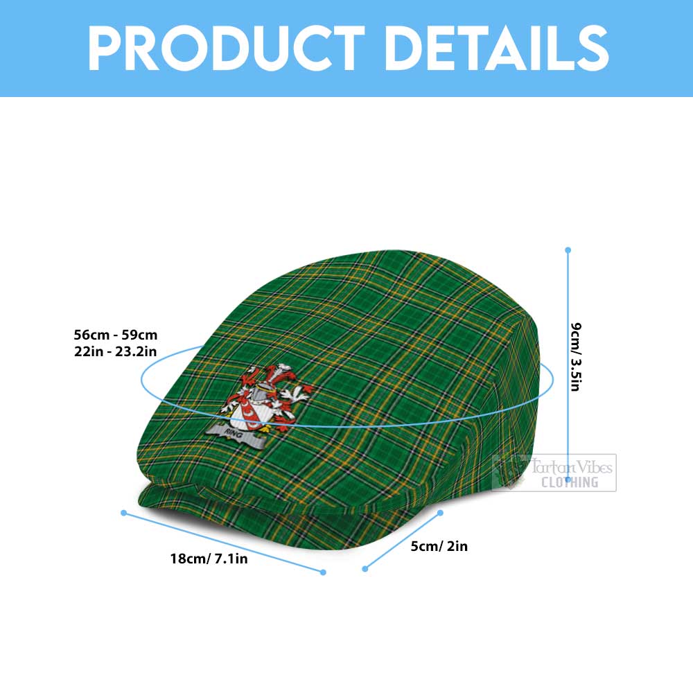 Ring Irish Clan Tartan Jeff Cap, Tartan Flat Cap with Coat of Arm - Tartan Vibes Clothing