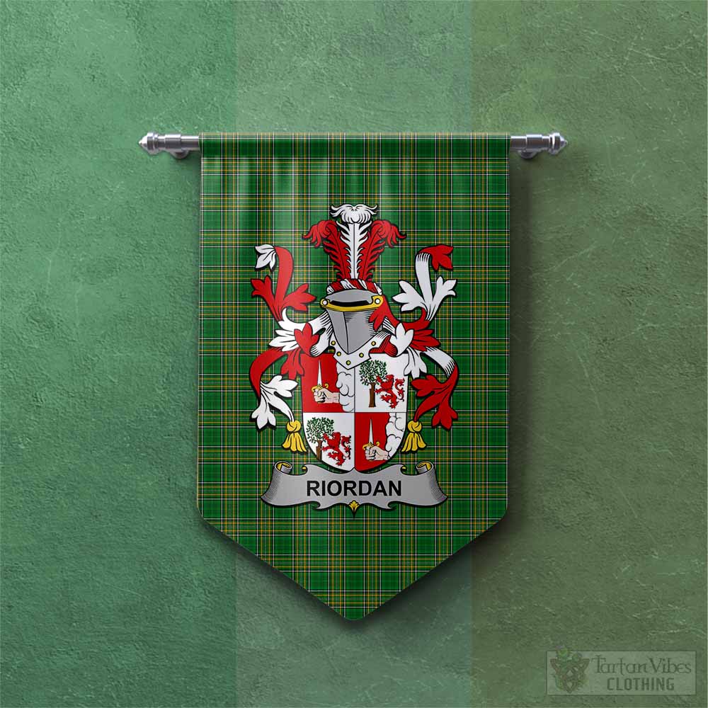 Tartan Vibes Clothing Riordan Irish Clan Tartan Gonfalon, Tartan Banner with Coat of Arms