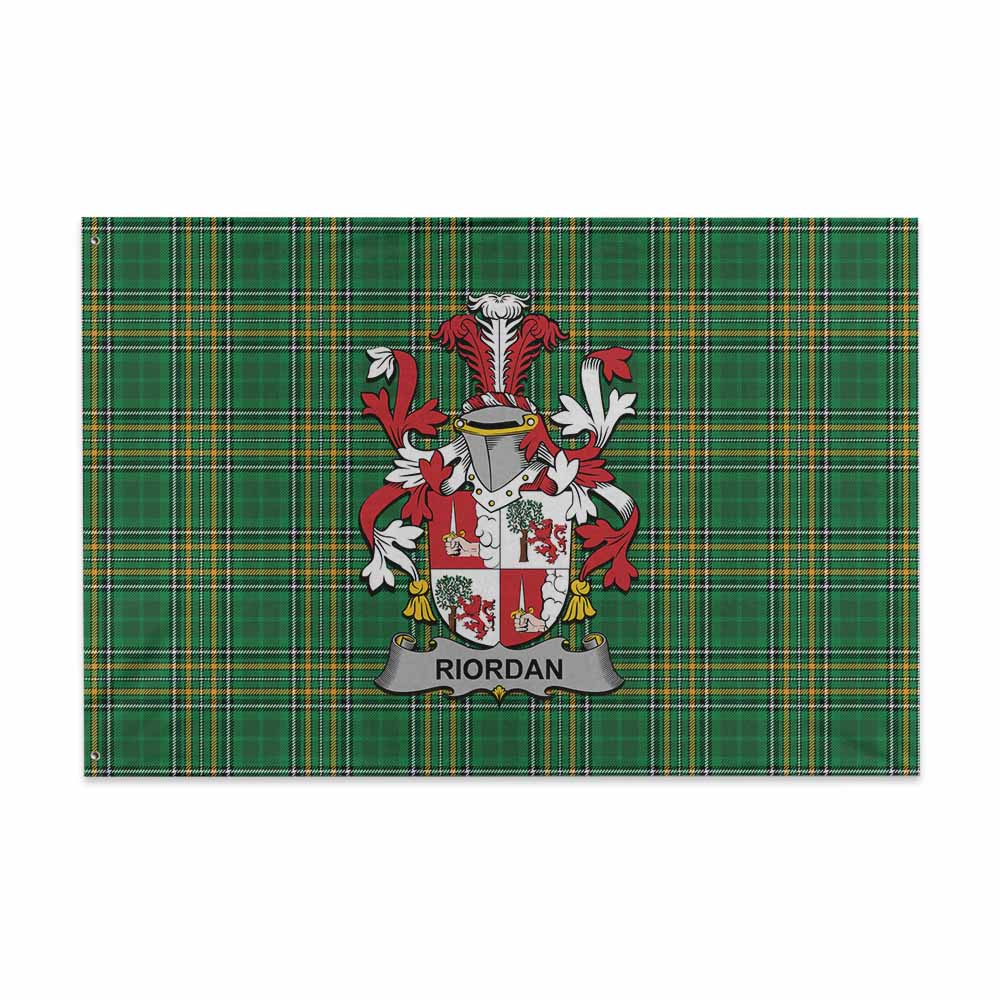 Tartan Vibes Clothing Riordan Irish Clan Tartan House Flag with Coat of Arms