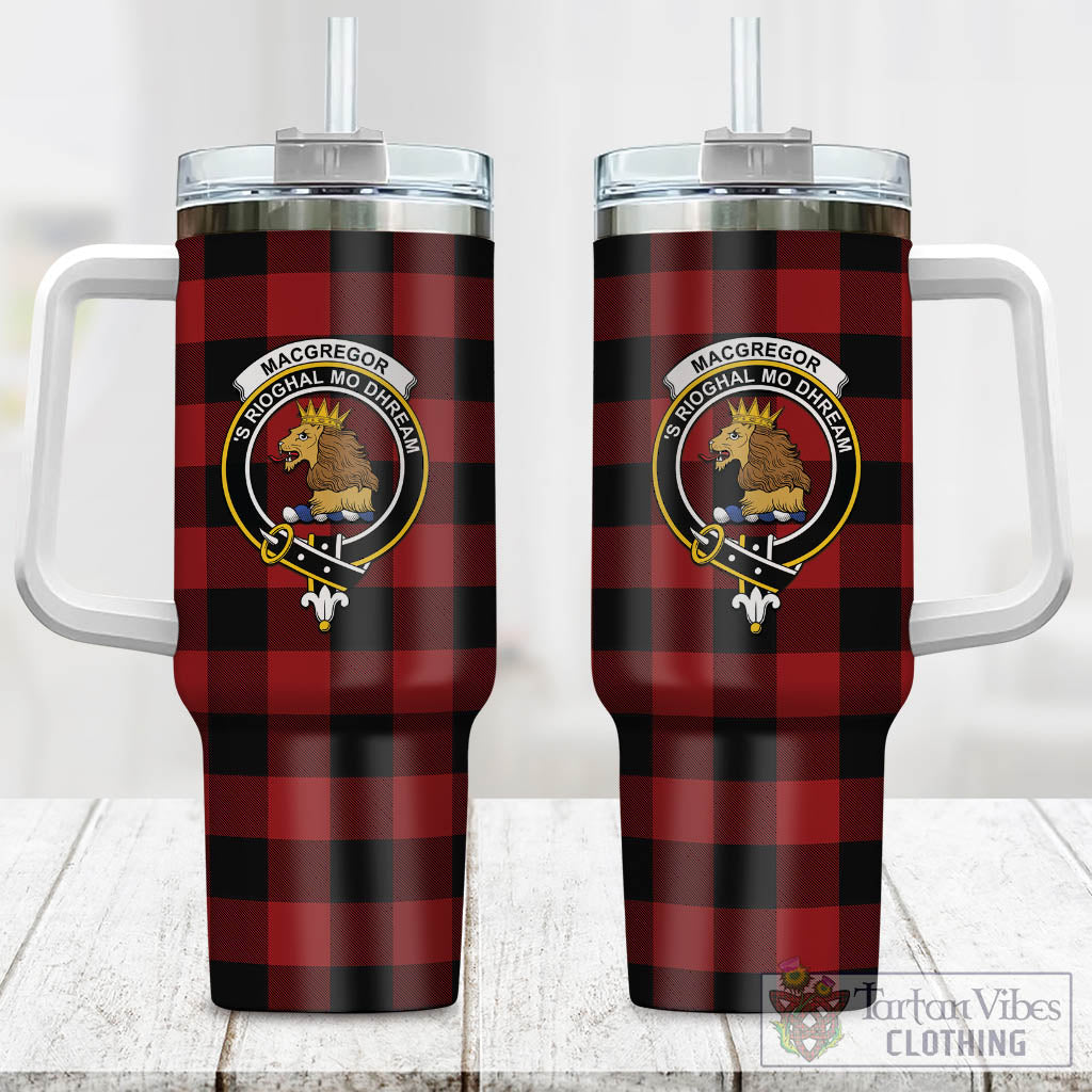 Tartan Vibes Clothing Rob Roy Macgregor Tartan and Family Crest Tumbler with Handle