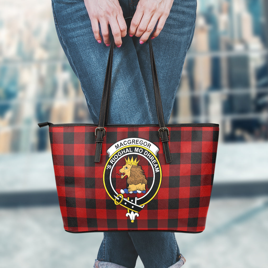Rob Roy Macgregor Tartan Leather Tote Bag with Family Crest - Tartan Vibes Clothing