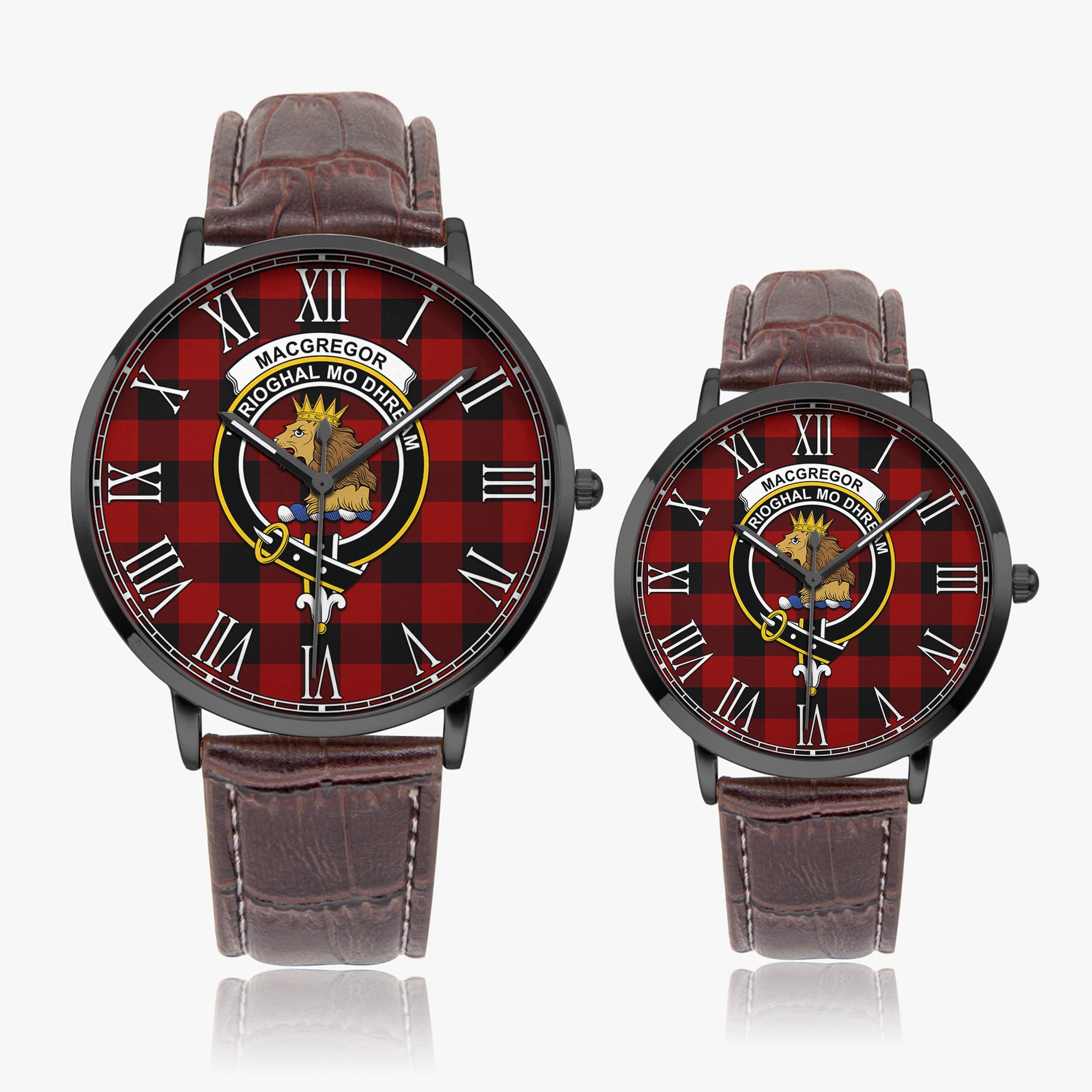 Rob Roy Macgregor Tartan Family Crest Leather Strap Quartz Watch - Tartanvibesclothing