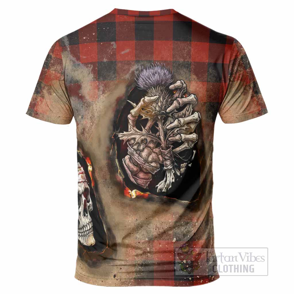 Rob Roy Macgregor Tartan T-Shirt Halloween Skeleton With Thistle Burning Effect - Tartan Vibes Clothing