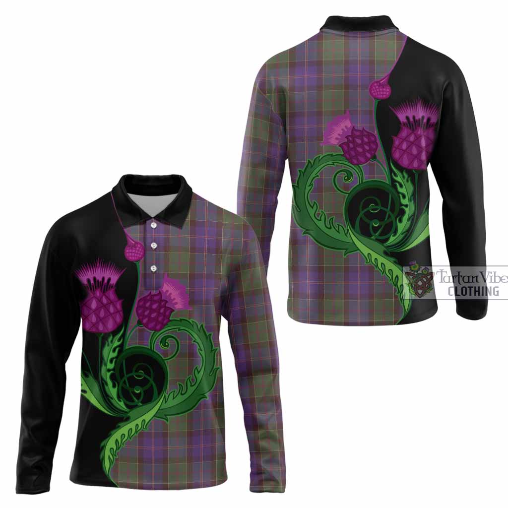 Robb Tartan Long Sleeve Polo Shirt Traditional Scottish Thistle