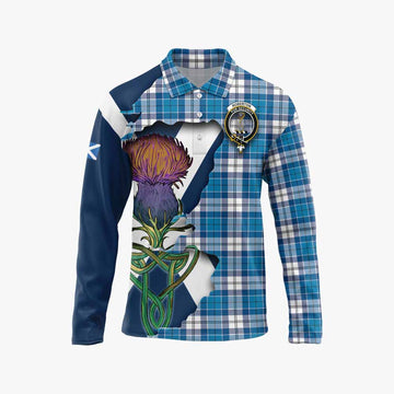 Tartan Vibes Clothing Roberton Tartan Family Crest Long Sleeve Polo Shirt Scottish Thistle Celtic Inspired