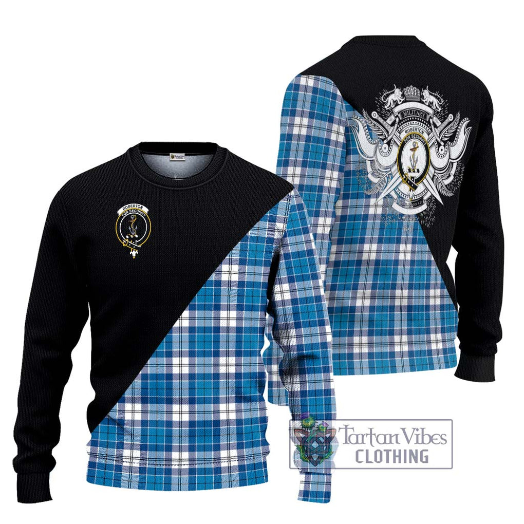 Roberton Tartan Ugly Sweater with Family Crest and Military Logo Style Unisex - Tartan Vibes Clothing