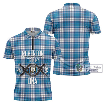 Roberton Tartan Zipper Polo Shirt with Family Crest DNA In Me Style Unisex - Tartan Vibes Clothing