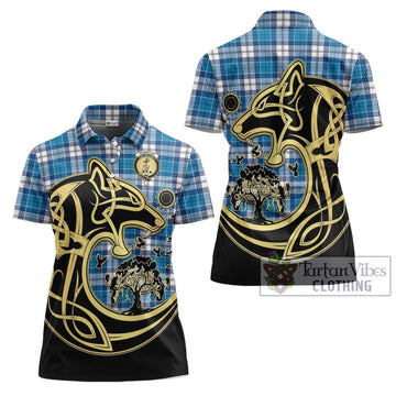 Roberton Tartan Women's Polo Shirt with Family Crest Celtic Wolf Style Women - Tartan Vibes Clothing