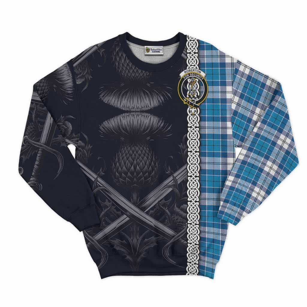 Roberton Tartan Sweatshirt with Family Crest Cross Sword Thistle Celtic Vibes Unisex - Tartan Vibes Clothing