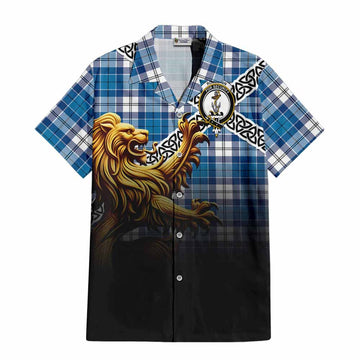 Roberton Crest Tartan Hawaiian Shirt with Golden Lion Emblem Celtic Style Kid - Tartan Vibes Clothing