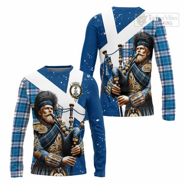 Roberton Tartan Long Sleeve T-Shirt with Family Crest Scottish Bagpiper Vibes Unisex - Tartan Vibes Clothing