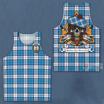 Roberton Tartan Men's Tank Top with Family Crest and Bearded Skull Holding Bottles of Whiskey Men - Tartan Vibes Clothing