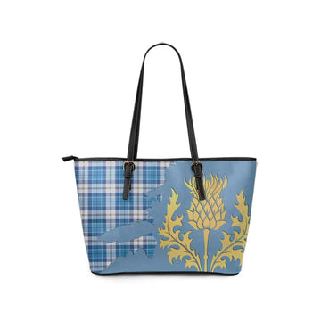 Tartan Vibes Clothing Roberton Tartan Leather Tote Bag Gold Thistle Style