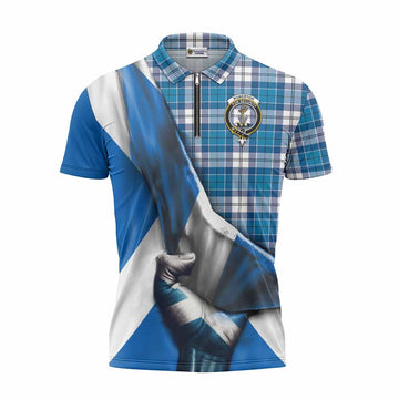 Roberton Tartan Zipper Polo Shirt with Family Crest Scotland Patriotic Style Unisex - Tartan Vibes Clothing