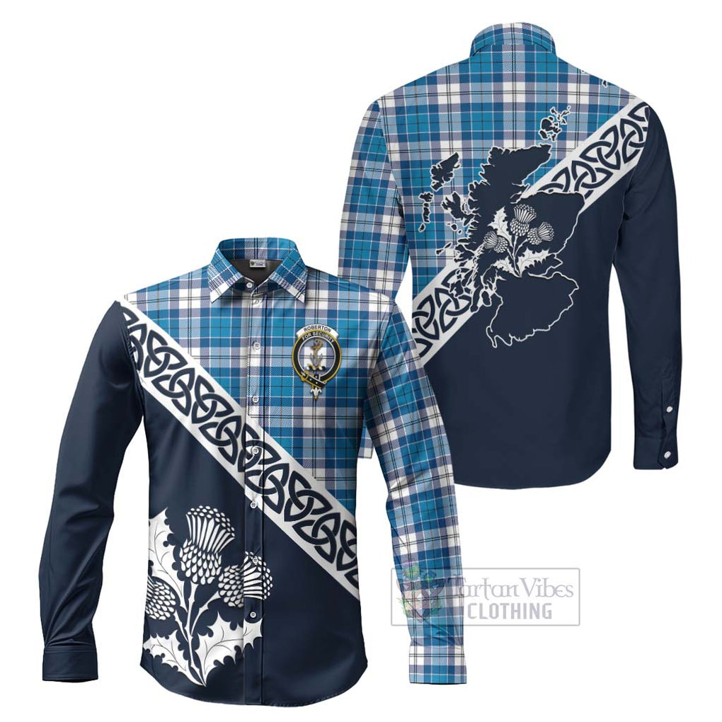Roberton Tartan Long Sleeve Button Shirt Featuring Thistle and Scotland Map Men's Shirt S - Tartan Vibes Clothing