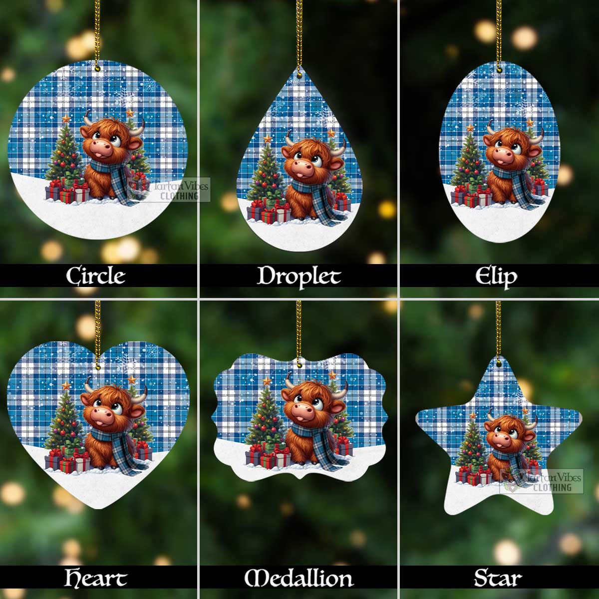 Roberton Tartan Christmas Aluminium Ornament with Adorable Highland Coo Aluminium - Tartan Vibes Clothing
