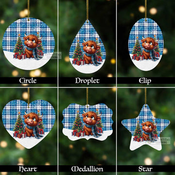 Tartan Vibes Clothing Roberton Tartan Christmas Aluminium Ornament with Adorable Highland Coo