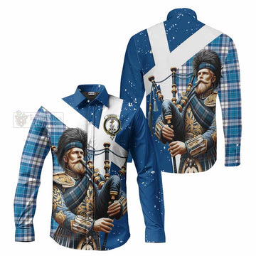 Roberton Tartan Long Sleeve Button Shirt with Family Crest Scottish Bagpiper Vibes Men's Shirt - Tartan Vibes Clothing