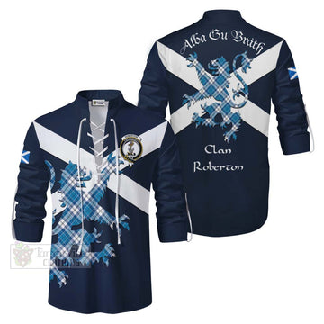 Roberton Tartan Lion Rampant Ghillie Kilt Shirt Proudly Display Your Heritage with Alba Gu Brath and Clan Name Men - Tartan Vibes Clothing