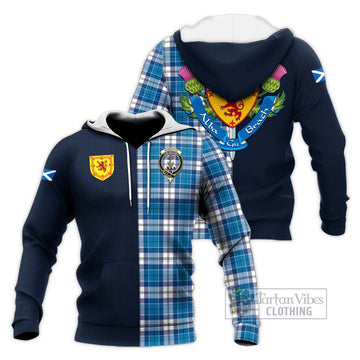 Roberton Tartan Knitted Hoodie Alba with Scottish Lion Royal Arm Half Style Unisex Knitted Pullover Hoodie - Tartan Vibes Clothing