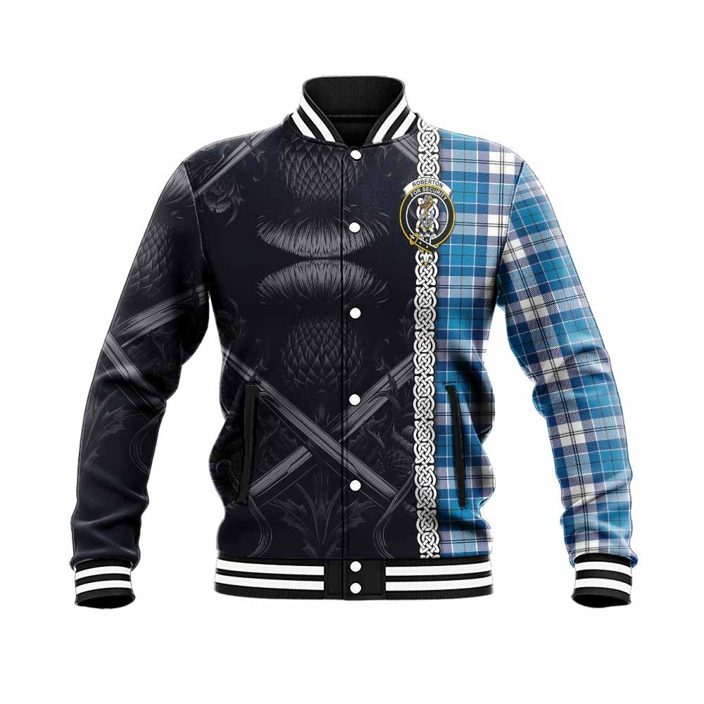 Roberton Tartan Baseball Jacket with Family Crest Cross Sword Thistle Celtic Vibes Unisex - Tartan Vibes Clothing